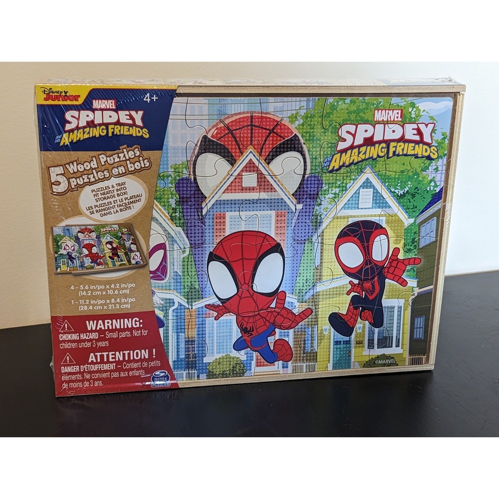NWT - Disney Junior Marvel Spidey and his Amazing Friends 5 Wood PUZZLES